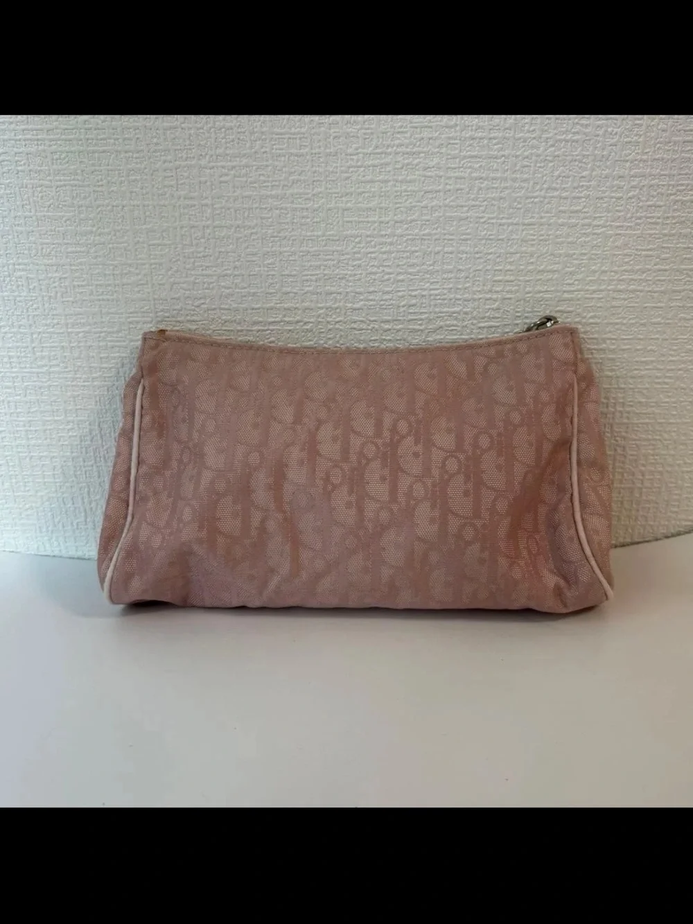 Dior Light Pink Jacquard Cosmetic Pouch with 'D' Charm